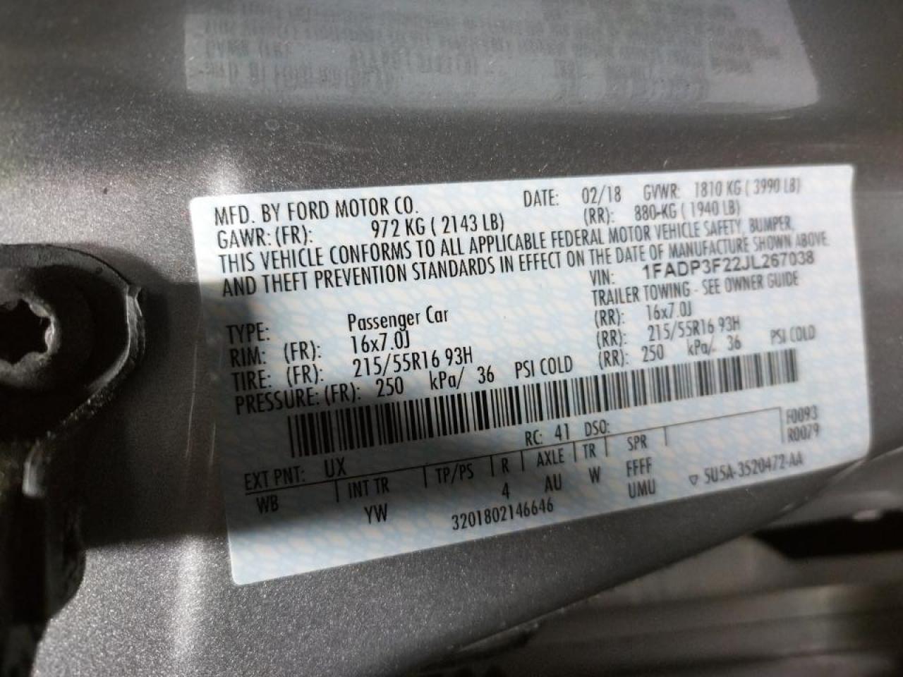Zdjęcie 10 z aukcji – 2018 FORD FOCUS SE z VIN 1FADP3F22JL267038