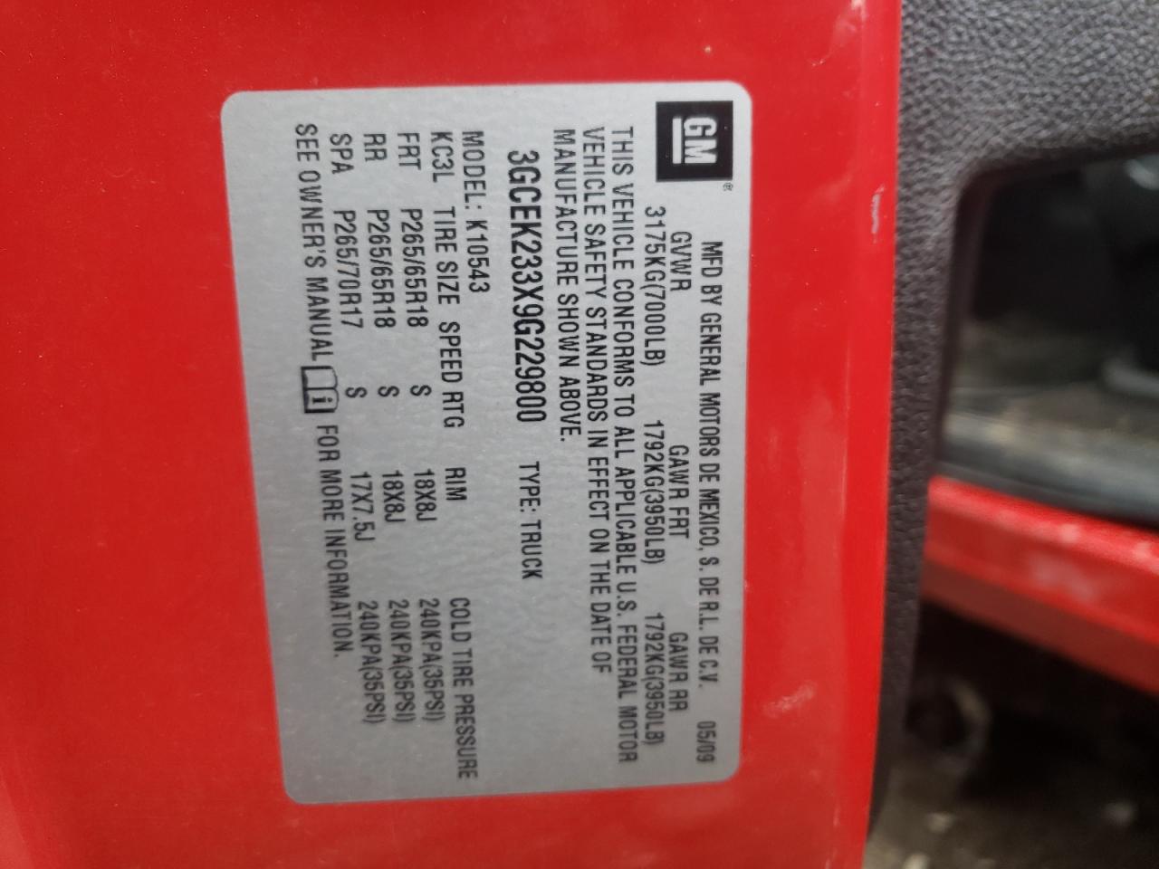 Photo 10 from auction – 2009 CHEVROLET SILVERADO with VIN 3GCEK233X9G229800
