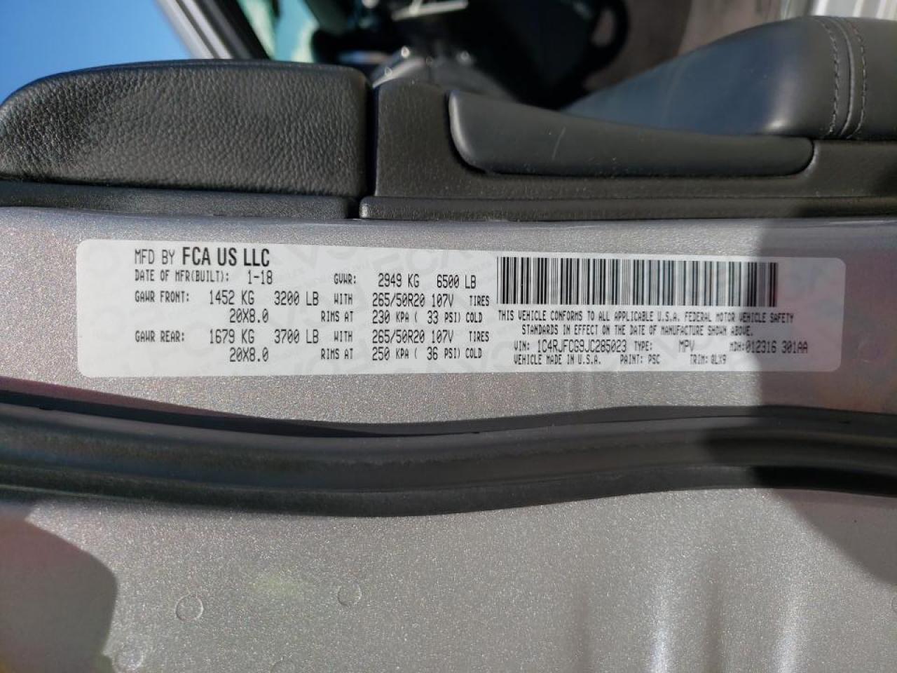 Photo 10 from auction – 2018 JEEP GRAND CHER with VIN 1C4RJFCG9JC285023