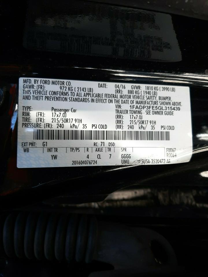 Photo 10 from auction – 2016 FORD FOCUS SE with VIN 1FADP3FE5GL315439