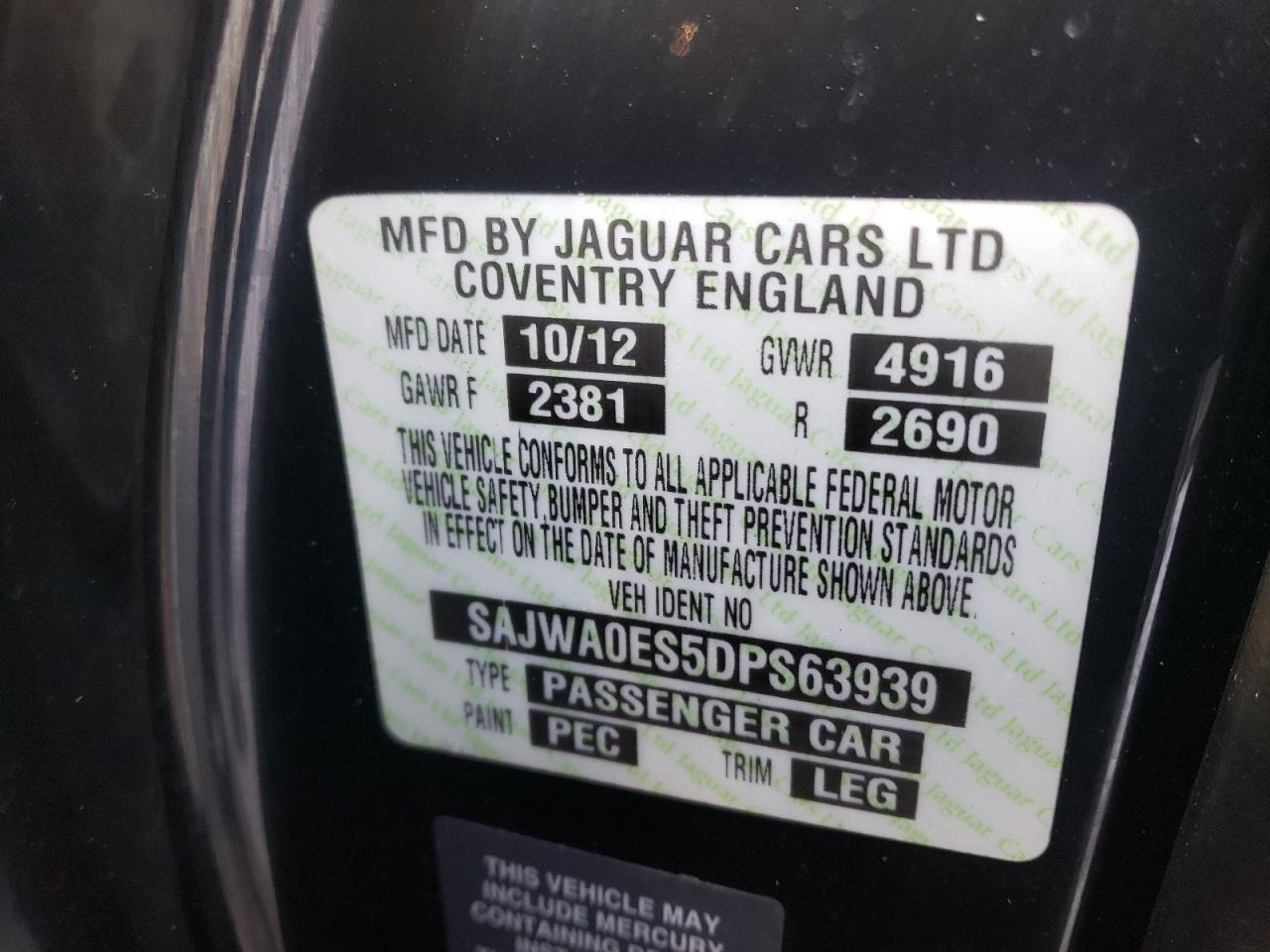 Photo 10 from auction – 2013 JAGUAR XF with VIN SAJWA0ES5DPS63939