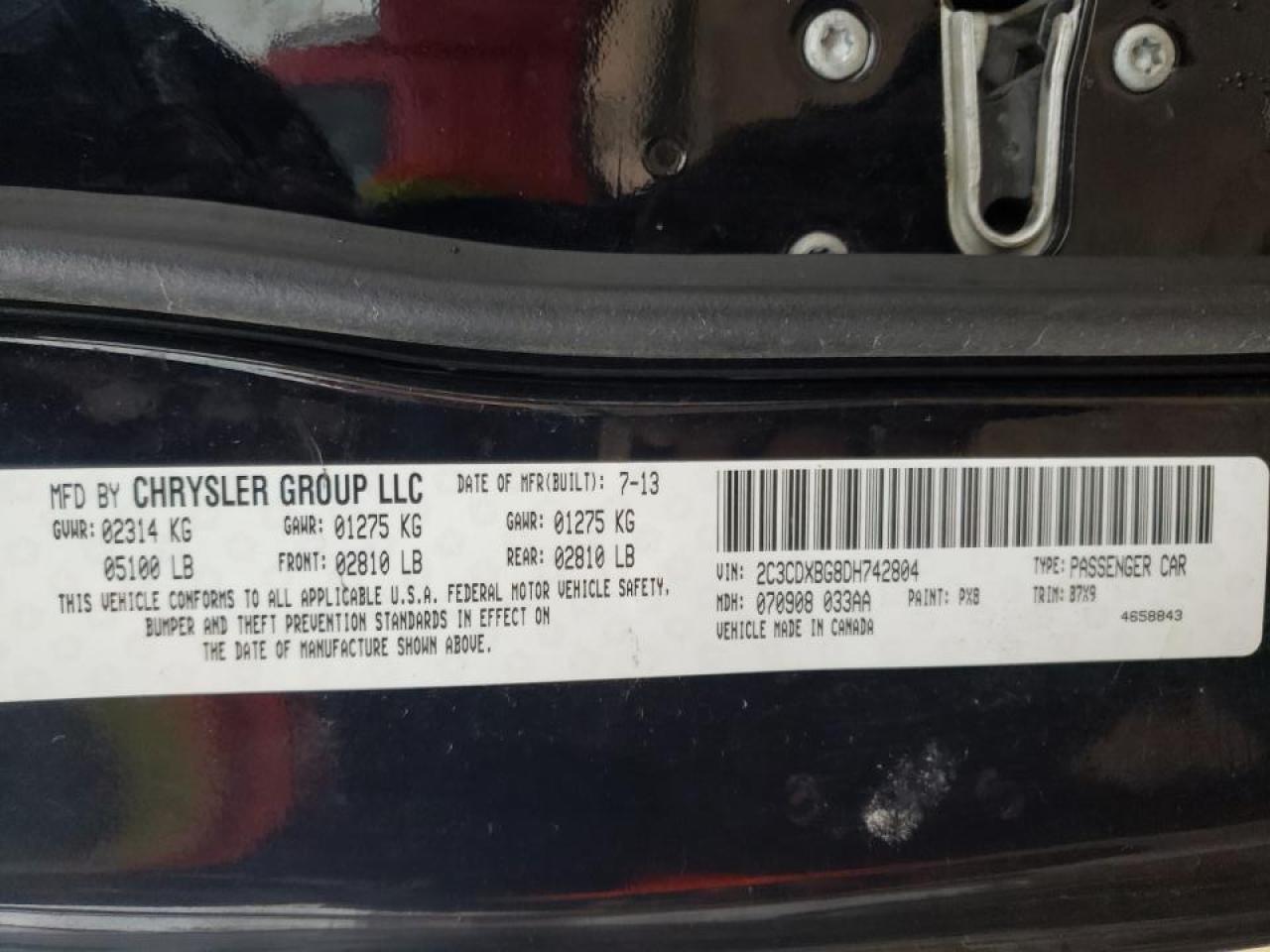 Photo 10 from auction – 2013 DODGE CHARGER SE with VIN 2C3CDXBG8DH742804