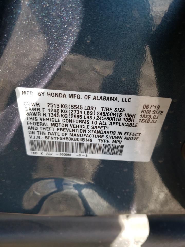 Photo 10 from auction – 2019 HONDA PILOT EXL with VIN 5FNYF5H50KB045149