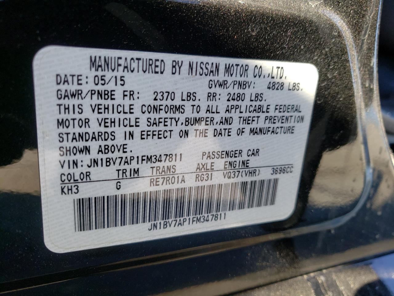 Photo 10 from auction – 2015 INFINITI Q50 BASE with VIN JN1BV7AP1FM347811