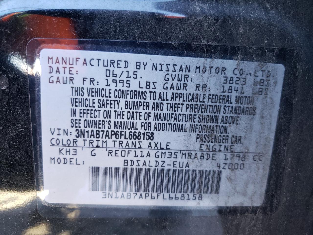 Photo 10 from auction – 2015 NISSAN SENTRA S with VIN 3N1AB7AP6FL668158