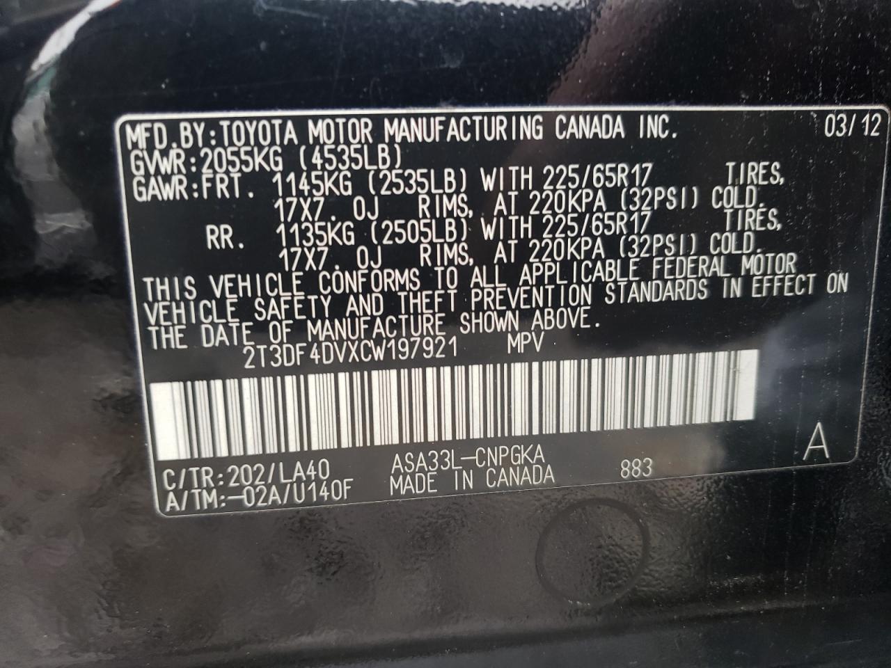 Zdjęcie 10 z aukcji – 2012 TOYOTA RAV4 LIMIT z VIN 2T3DF4DVXCW197921