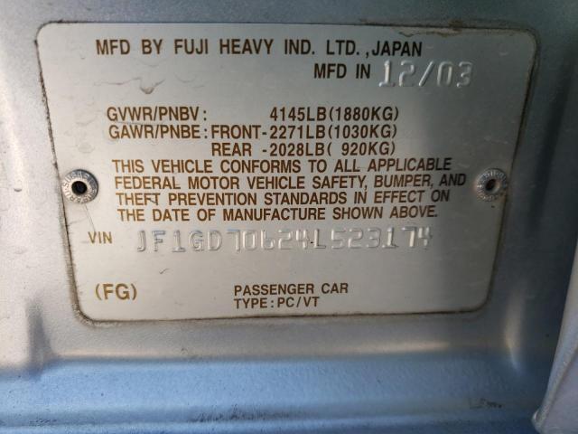 Photo 10 from auction – 2004 SUBARU IMPREZA with VIN JF1GD70624L523174