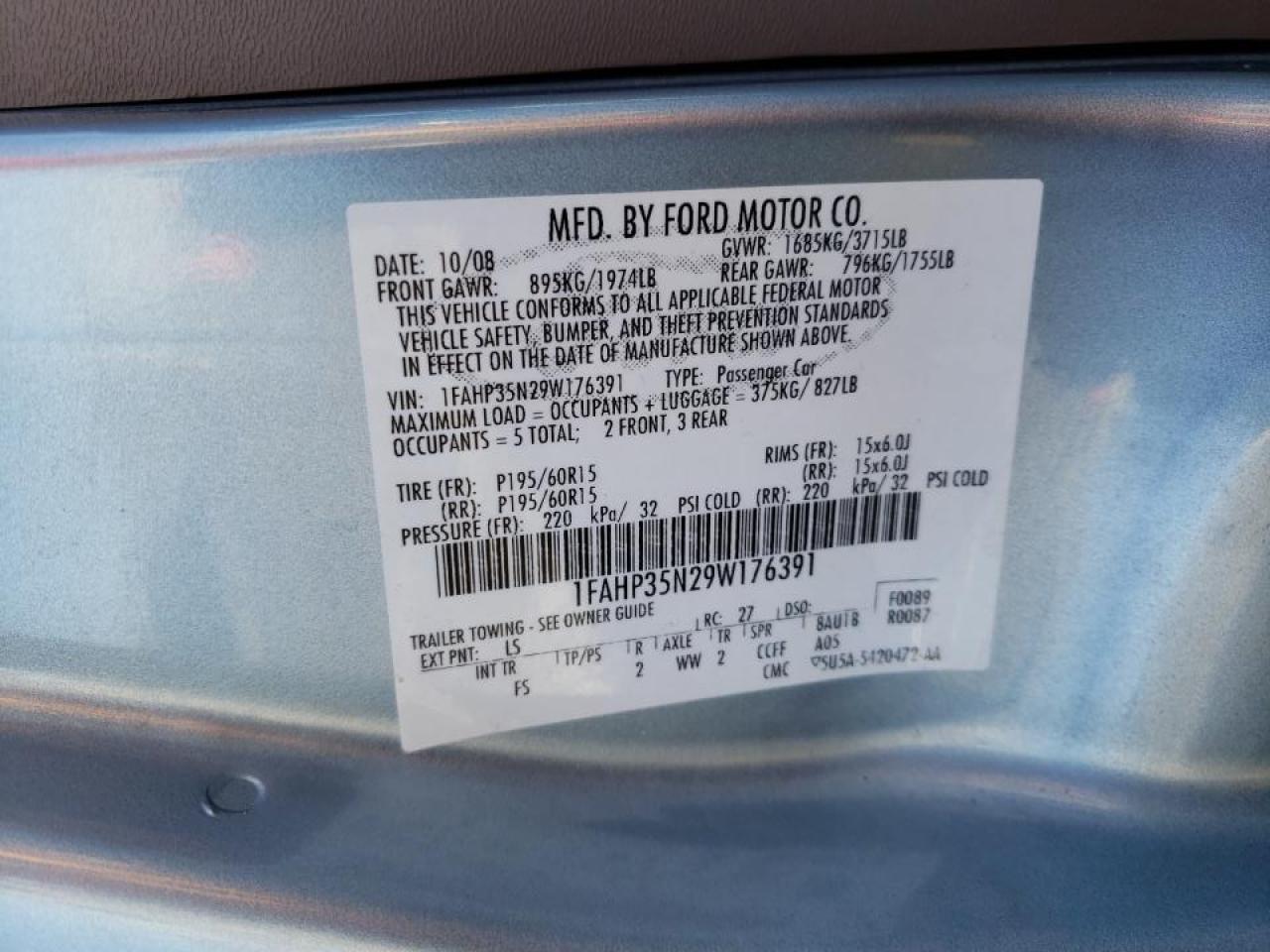 Photo 10 from auction – 2009 FORD FOCUS SE with VIN 1FAHP35N29W176391
