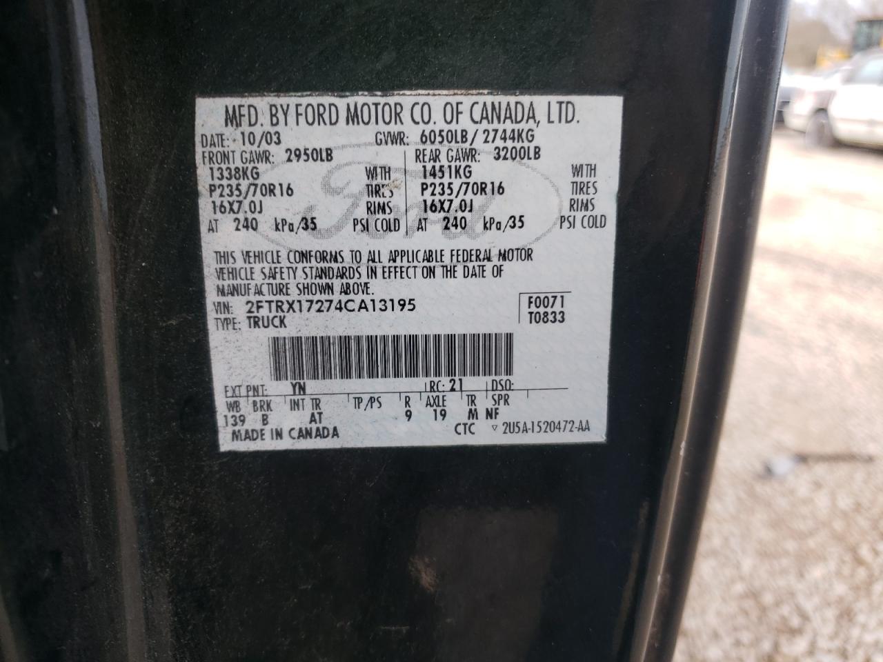 Photo 10 from auction – 2003 FORD F150 with VIN 1FTRX17213NB55986