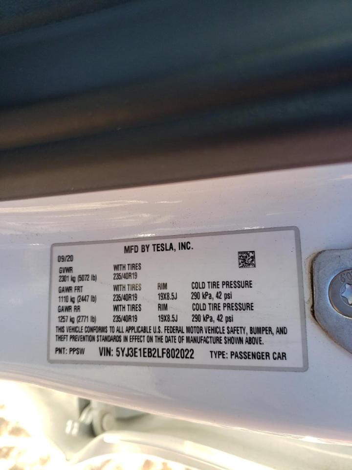 Photo 10 from auction – 2020 TESLA MODEL 3 with VIN 5YJ3E1EB2LF802022