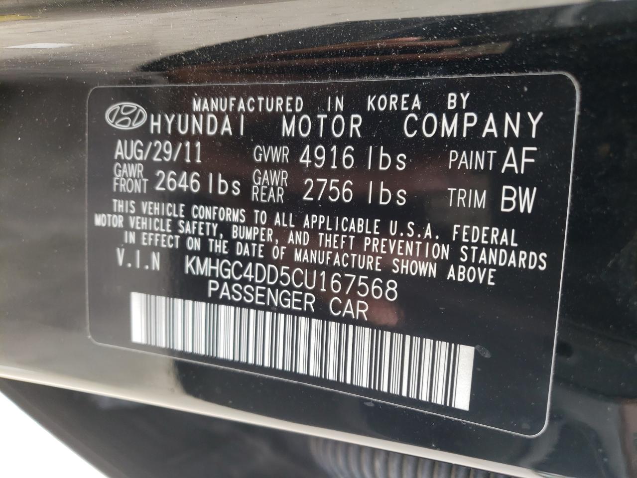 Photo 10 from auction – 2012 HYUNDAI GENESIS 3. with VIN KMHGC4DD5CU167568
