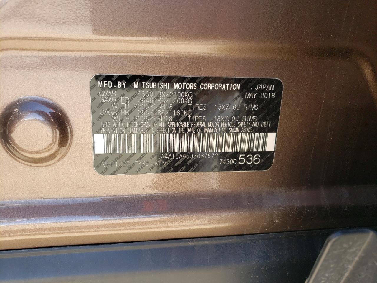 Photo 10 from auction – 2018 MITSUBISHI ECLIPSE CR with VIN JA4AT5AA5JZ067572