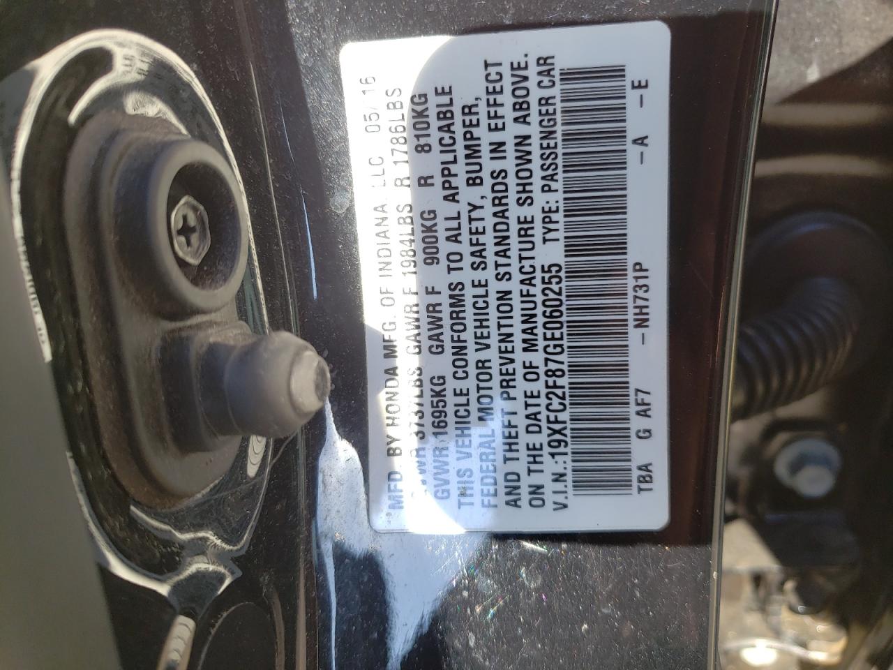 Zdjęcie 10 z aukcji – 2016 HONDA CIVIC EX z VIN 19XFC2F87GE060255