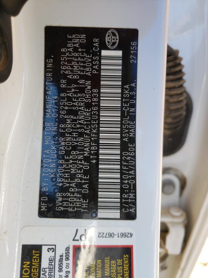 Photo 10 from auction – 2014 TOYOTA CAMRY L with VIN 4T1BF1FK5EU361838
