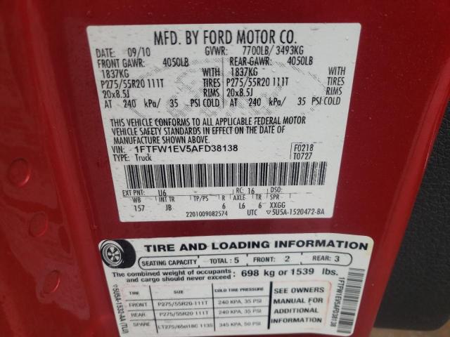 Photo 10 from auction – 2010 FORD F150 SUPER with VIN 1FTFW1EV5AFD38138
