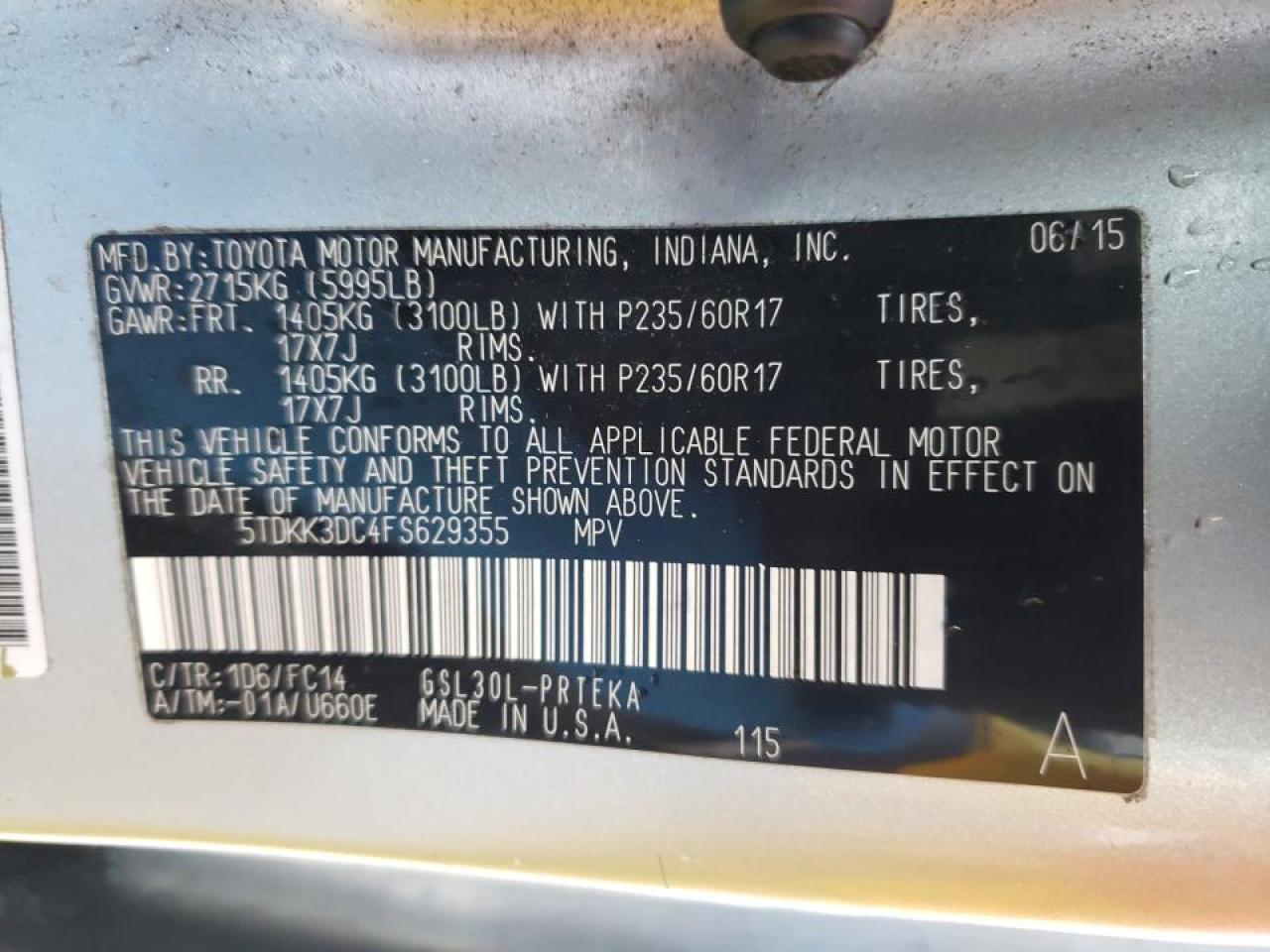 Photo 10 from auction – 2015 TOYOTA SIENNA LE with VIN 5TDKK3DC4FS629355