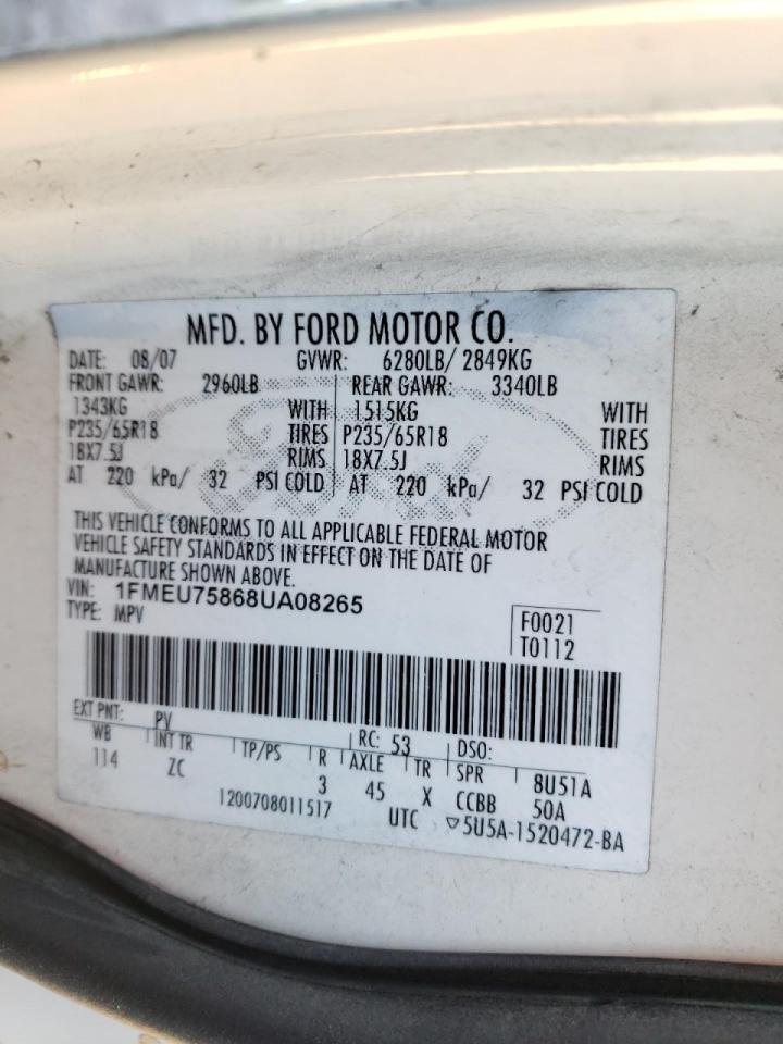 Photo 10 from auction – 2008 FORD EXPLORER L with VIN 1FMEU75868UA08265