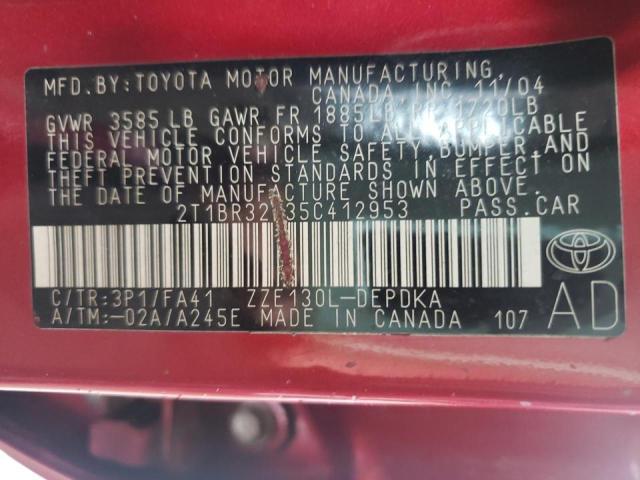 Photo 10 from auction – 2005 TOYOTA COROLLA CE with VIN 2T1BR32E35C412953