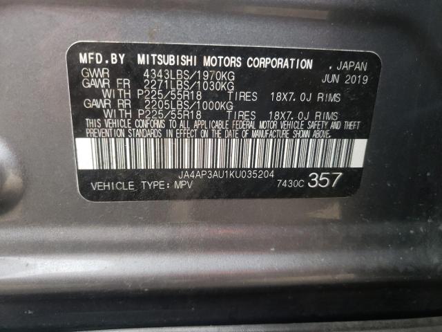 Photo 10 from auction – 2019 MITSUBISHI OUTLANDER with VIN JA4AP3AU1KU035204