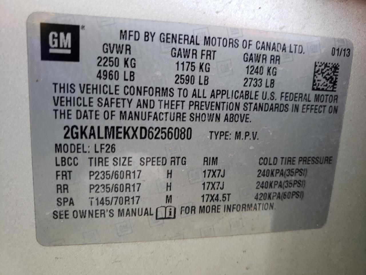 Photo 10 from auction – 2013 GMC TERRAIN SL with VIN 2GKALMEKXD6256080