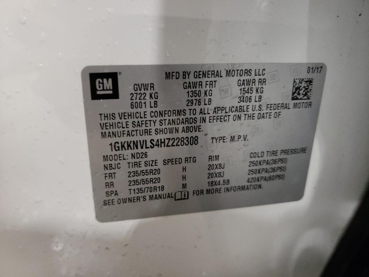 Photo 10 from auction – 2017 GMC ACADIA ALL with VIN 1GKKNVLS4HZ228308