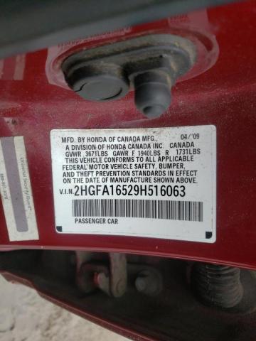 Photo 10 from auction – 2009 HONDA CIVIC LX with VIN 2HGFA16529H516063