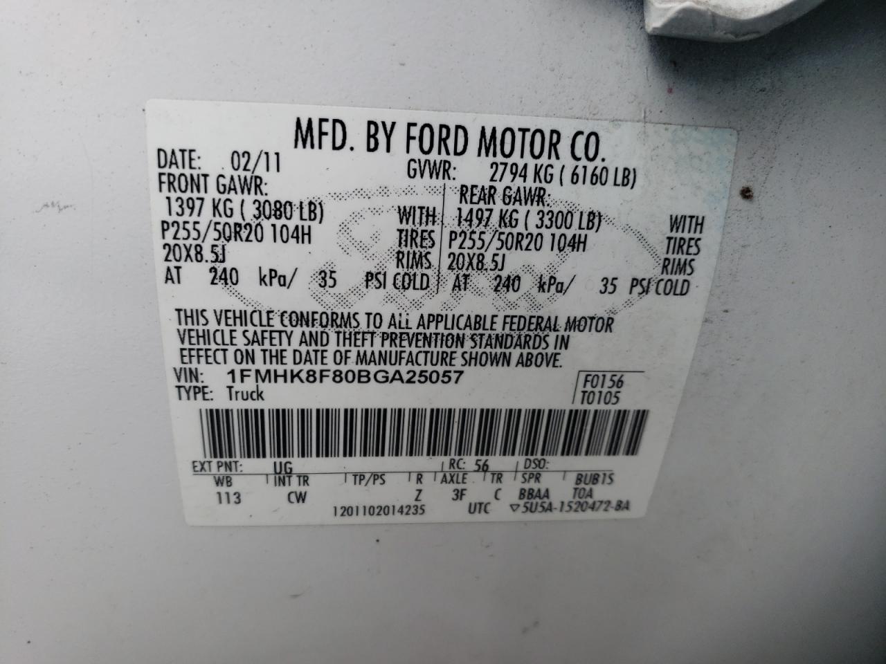 Photo 10 from auction – 2011 FORD EXPLORER L with VIN 1FMHK8F80BGA25057