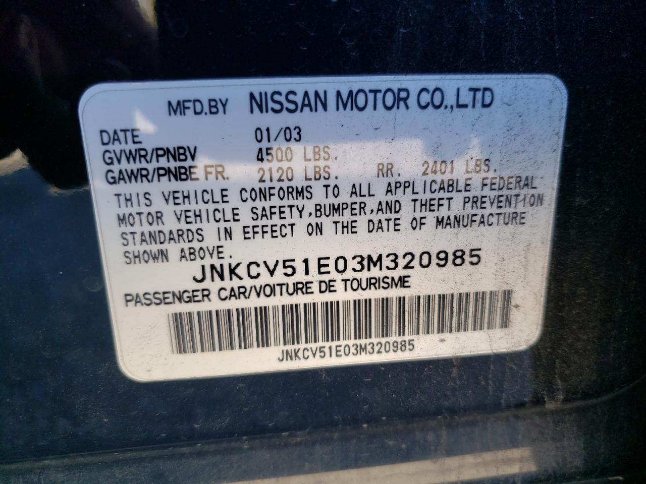 Photo 10 from auction – 2003 INFINITI G35 with VIN JNKCV51E03M320985