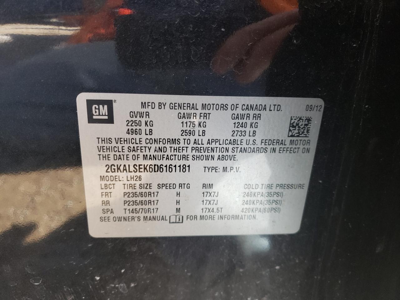 Photo 10 from auction – 2013 GMC TERRAIN SL with VIN 2GKALSEK6D6161181