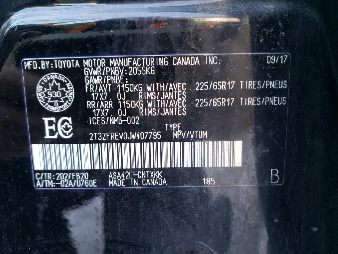 Photo 10 from auction – 2018 TOYOTA RAV4 LE with VIN 2T3ZFREV0JW407795