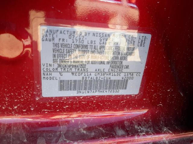 Photo 10 from auction – 2017 NISSAN VERSA S with VIN 3N1CN7AP9HK472532