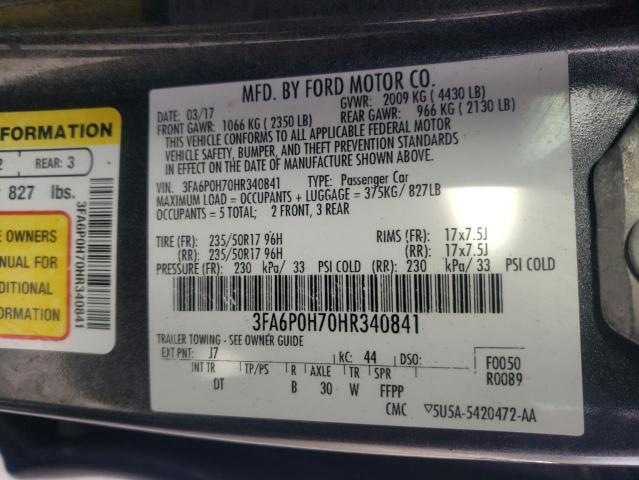 Photo 10 from auction – 2017 FORD FUSION SE with VIN 3FA6P0H70HR340841