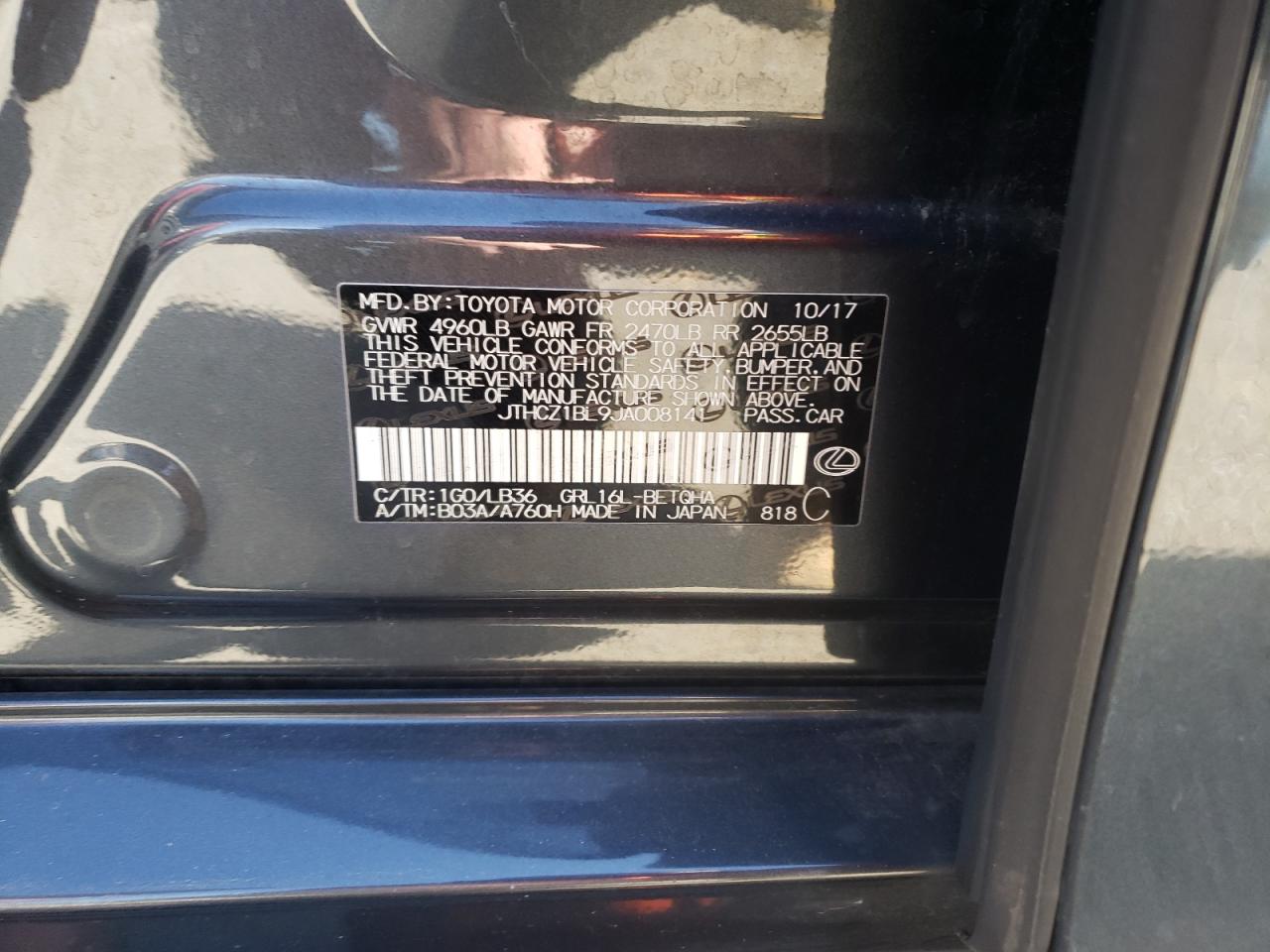 Photo 10 from auction – 2018 LEXUS GS 350 BAS with VIN JTHCZ1BL9JA008141