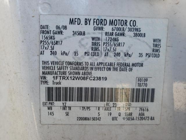 Photo 10 from auction – 2008 FORD F150 with VIN 1FTRX12W08FC23819
