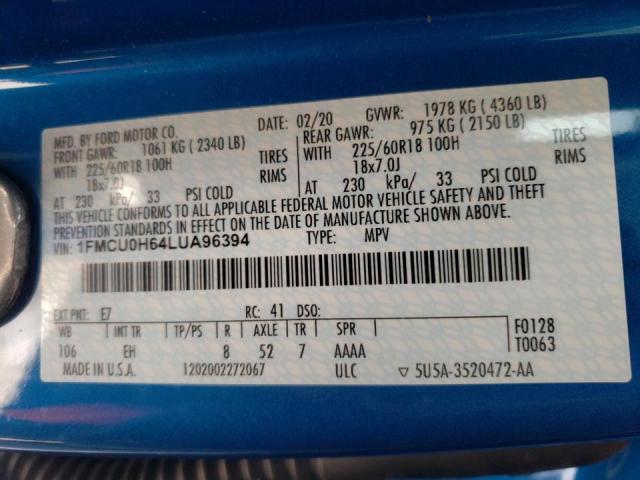 Photo 10 from auction – 2020 FORD ESCAPE SEL with VIN 1FMCU0H64LUA96394