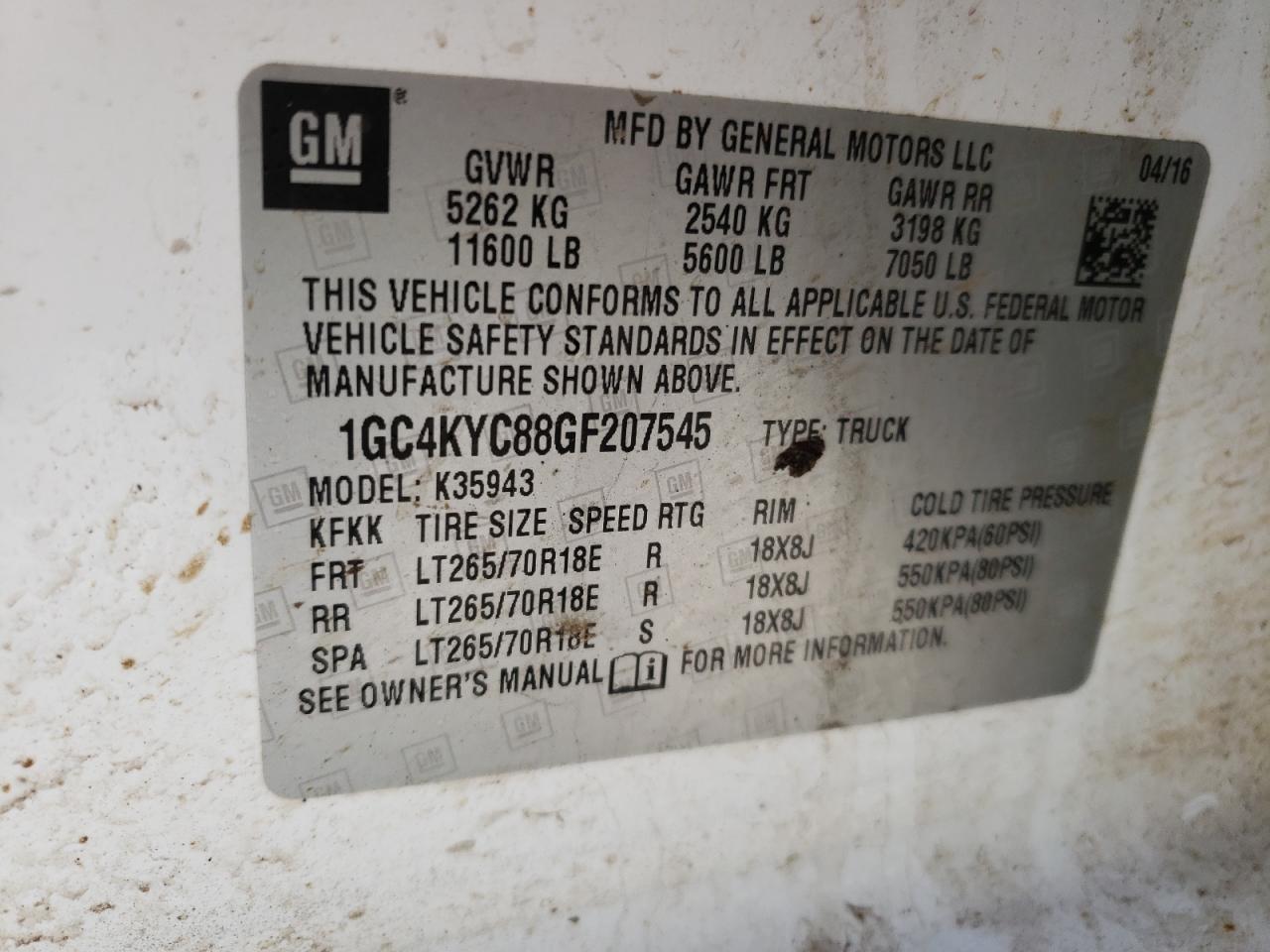 Photo 10 from auction – 2016 CHEVROLET SILVERADO with VIN 1GC4KYC88GF207545