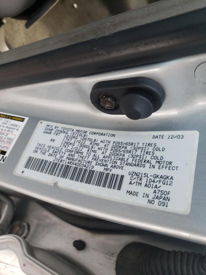 Photo 10 from auction – 2004 TOYOTA 4RUNNER SR with VIN JTEBT14RX40034219