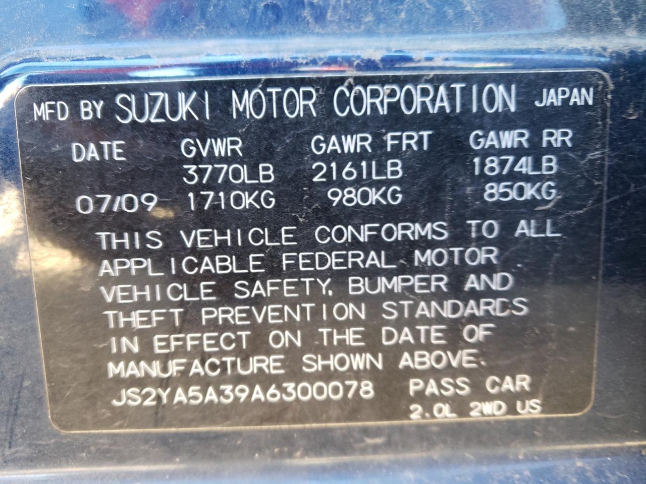 Photo 10 from auction – 2010 SUZUKI SX4 with VIN JS2YA5A39A6300078