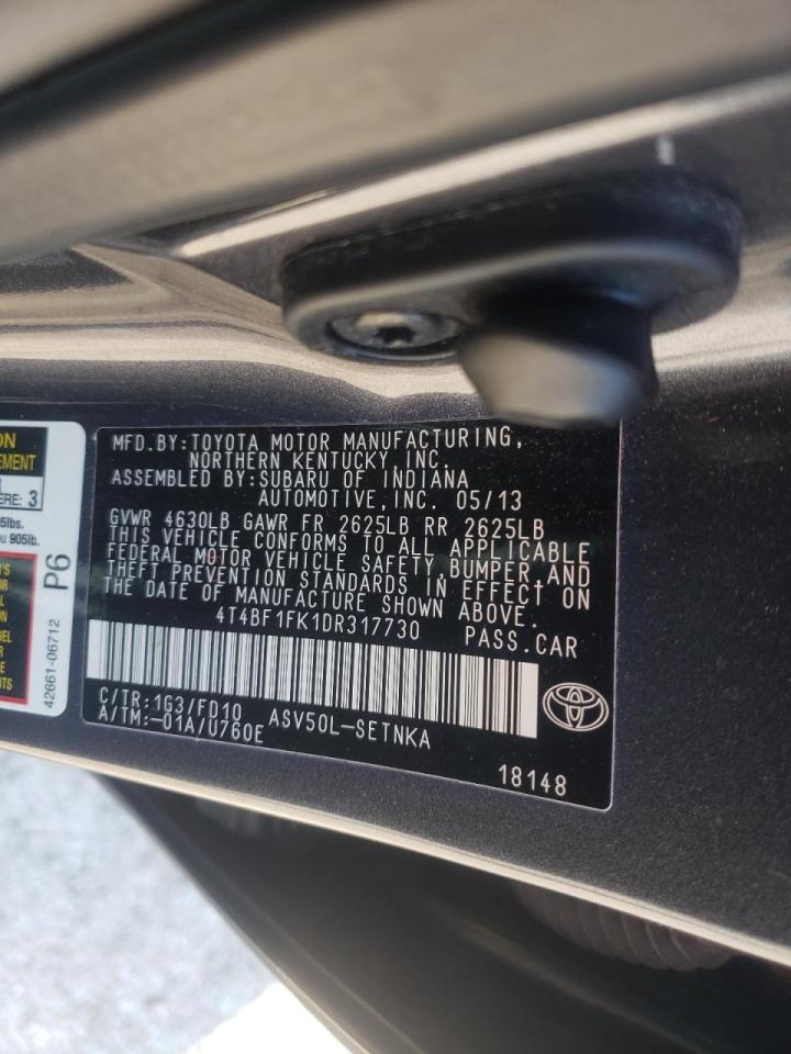 Photo 10 from auction – 2013 TOYOTA CAMRY L with VIN 4T4BF1FK1DR317730