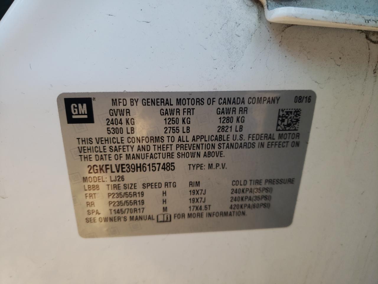 Photo 10 from auction – 2017 GMC TERRAIN DE with VIN 2GKFLVE39H6157485