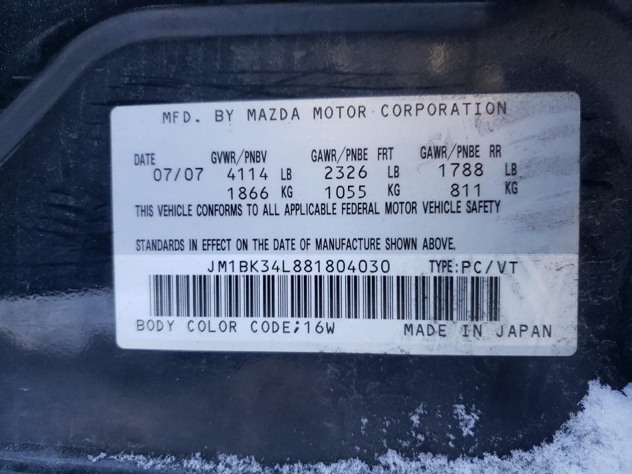 Photo 10 from auction – 2008 MAZDA SPEED 3 with VIN JM1BK34L881804030
