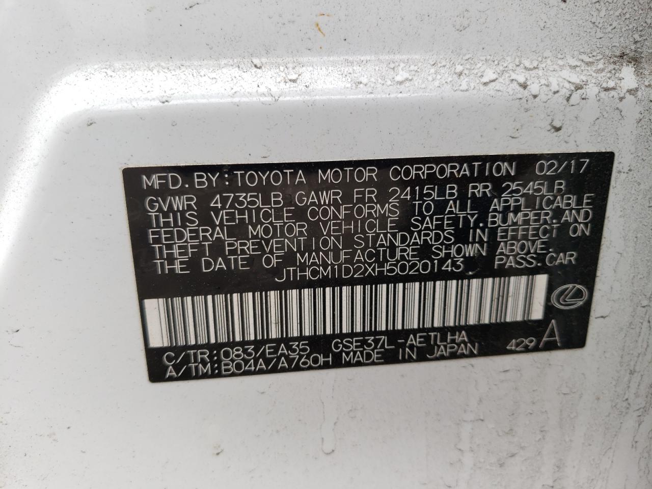 Photo 10 from auction – 2017 LEXUS IS 300 with VIN JTHCM1D2XH5020143