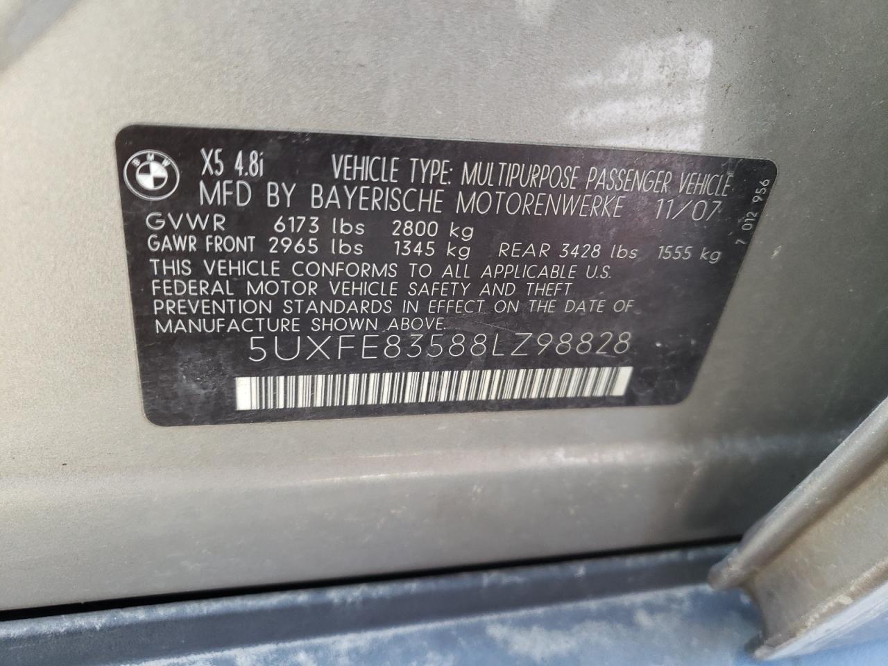 Photo 10 from auction – 2008 BMW X5 4.8I with VIN 5UXFE83588LZ98828