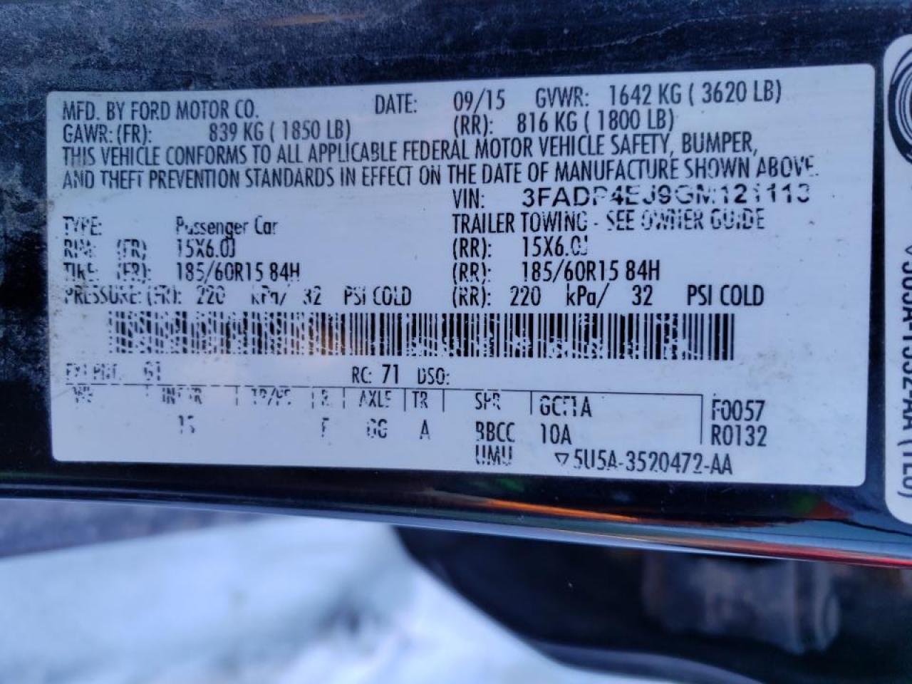 Photo 10 from auction – 2016 FORD FIESTA SE with VIN 3FADP4EJ9GM121113