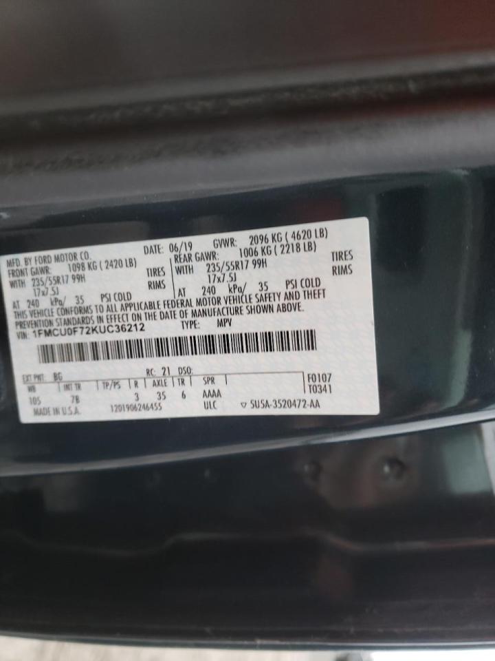 Photo 10 from auction – 2019 FORD ESCAPE S with VIN 1FMCU0F72KUC36212
