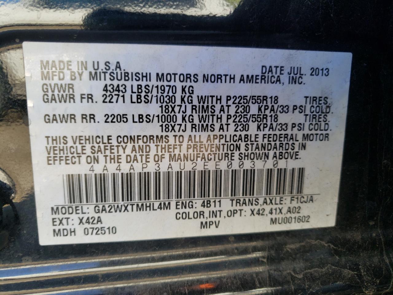 Photo 10 from auction – 2014 MITSUBISHI OUTLANDER with VIN 4A4AP3AU2EE003701