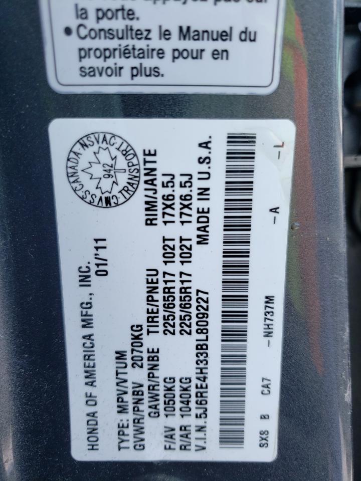 Photo 10 from auction – 2011 HONDA CR-V LX with VIN 5J6RE4H33BL809227