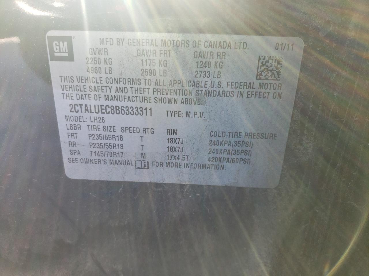 Photo 10 from auction – 2011 GMC TERRAIN SL with VIN 2CTALUEC8B6333311