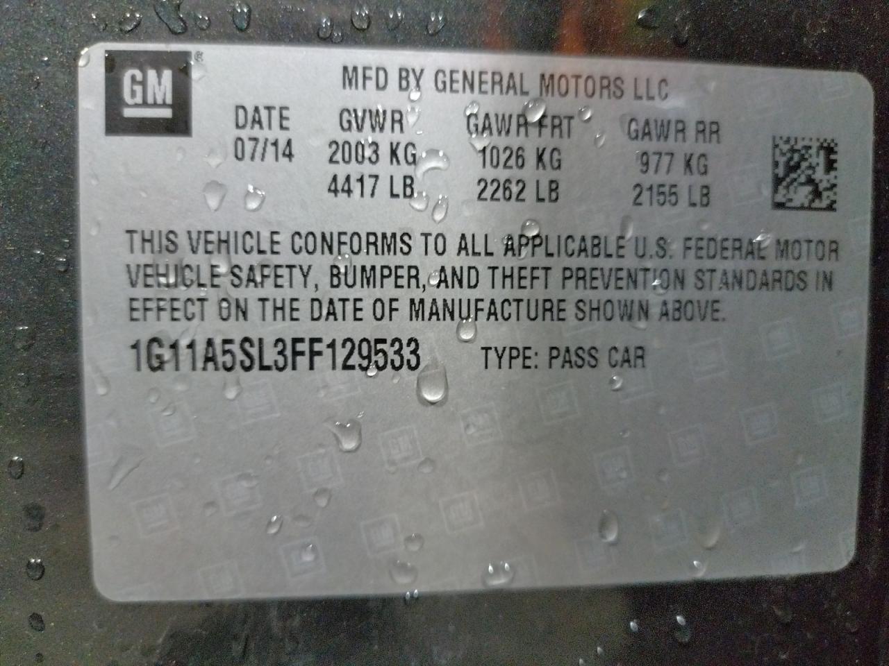 Photo 10 from auction – 2015 CHEVROLET MALIBU LS with VIN 1G11A5SL3FF129533