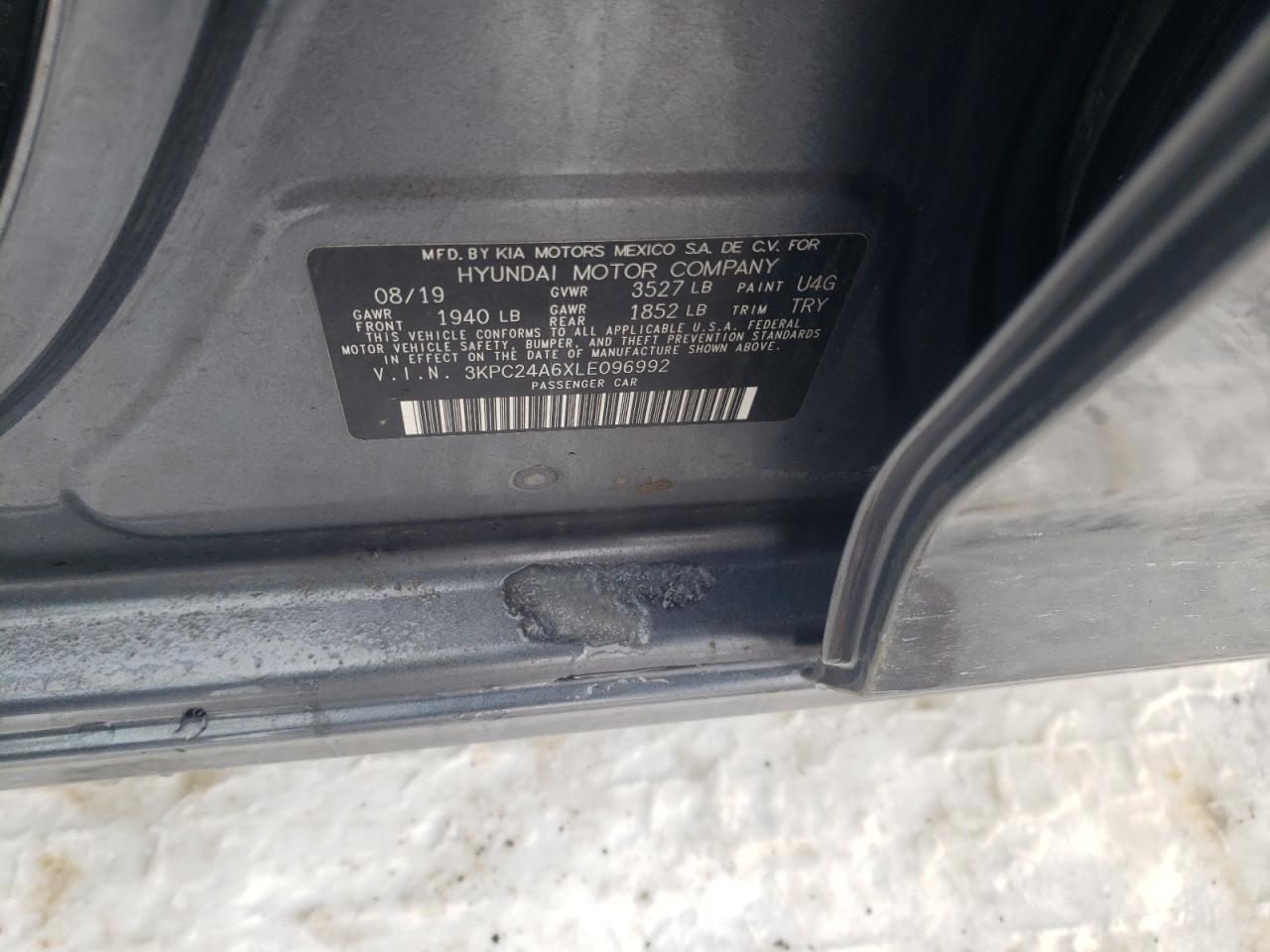 Photo 10 from auction – 2020 HYUNDAI ACCENT SE with VIN 3KPC24A6XLE096992
